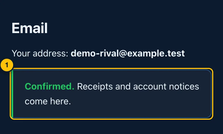 A confirmed address on the account page