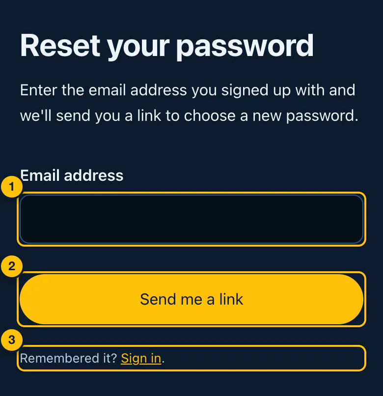Asking for a password reset link