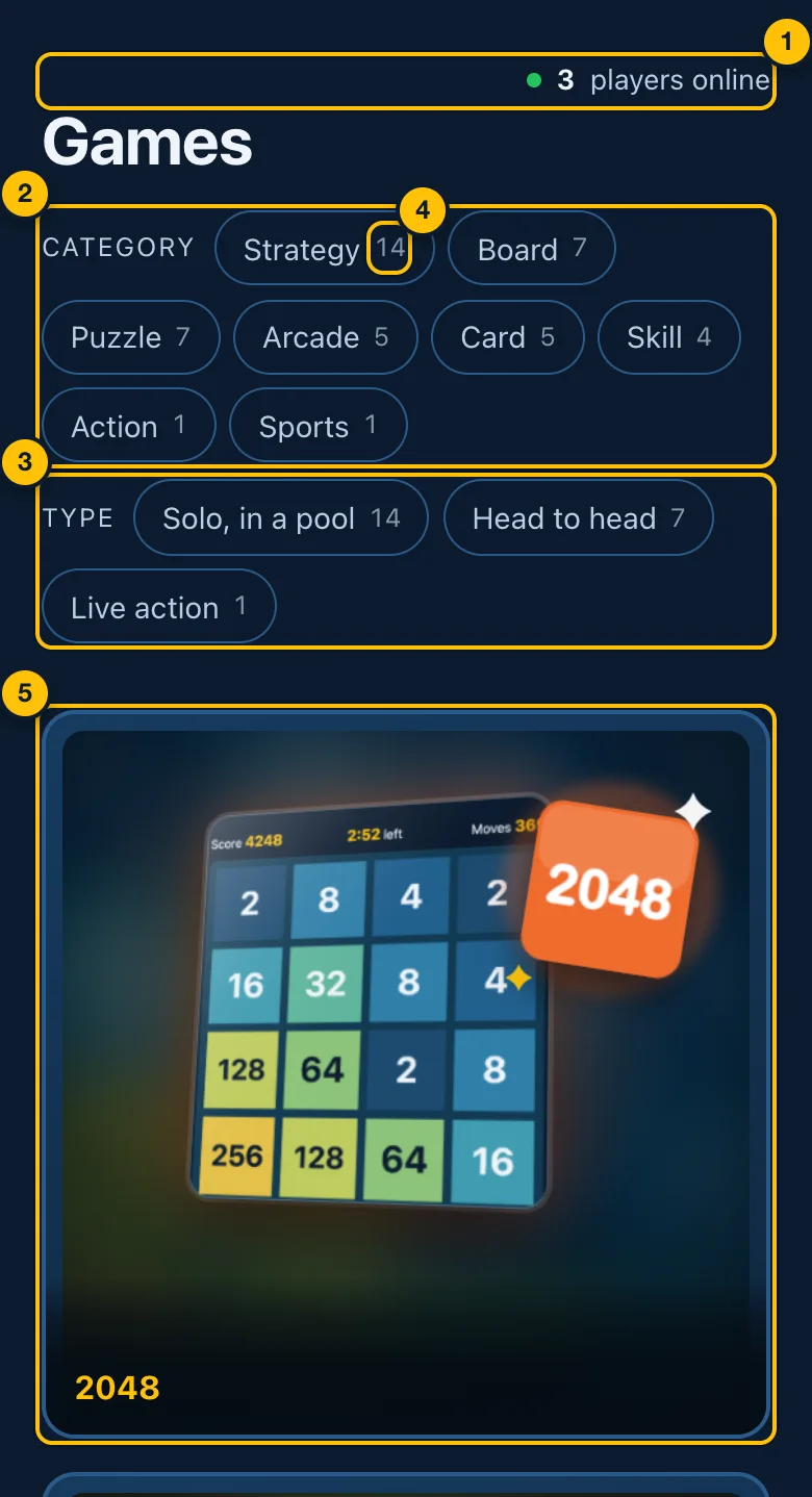 The Games page