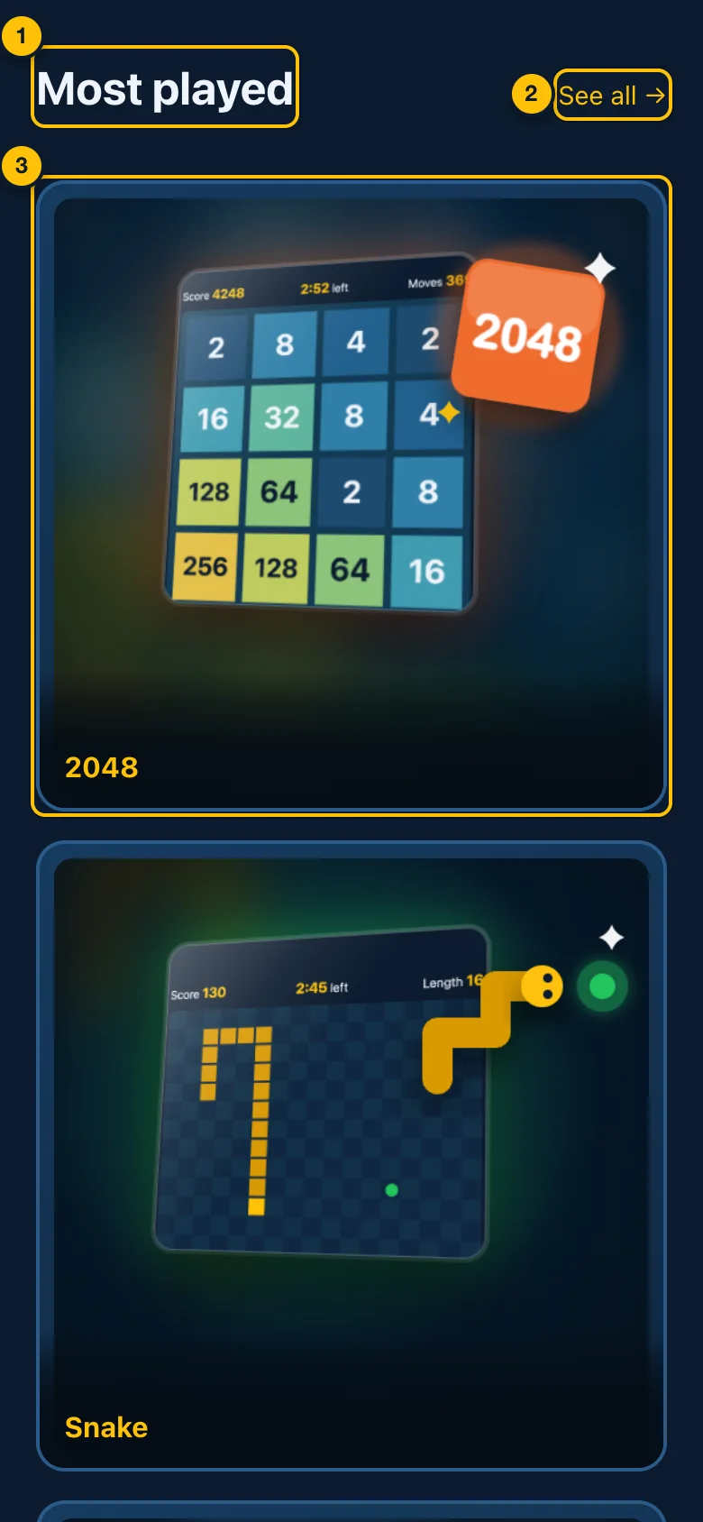 Games on the home page