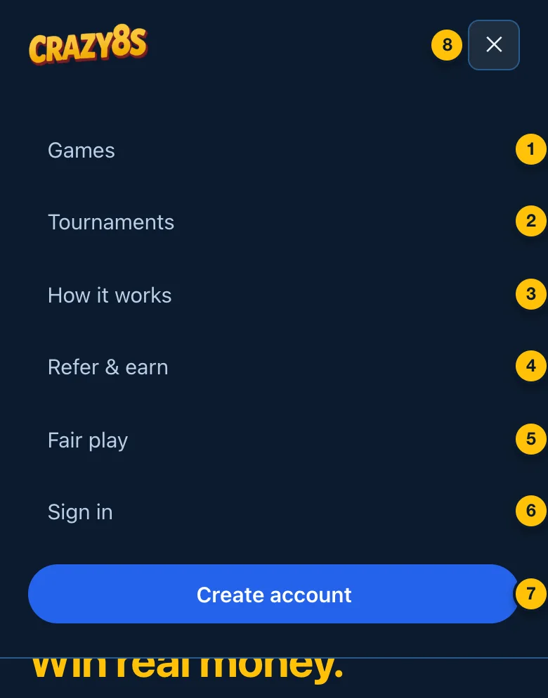 The menu when you are not signed in