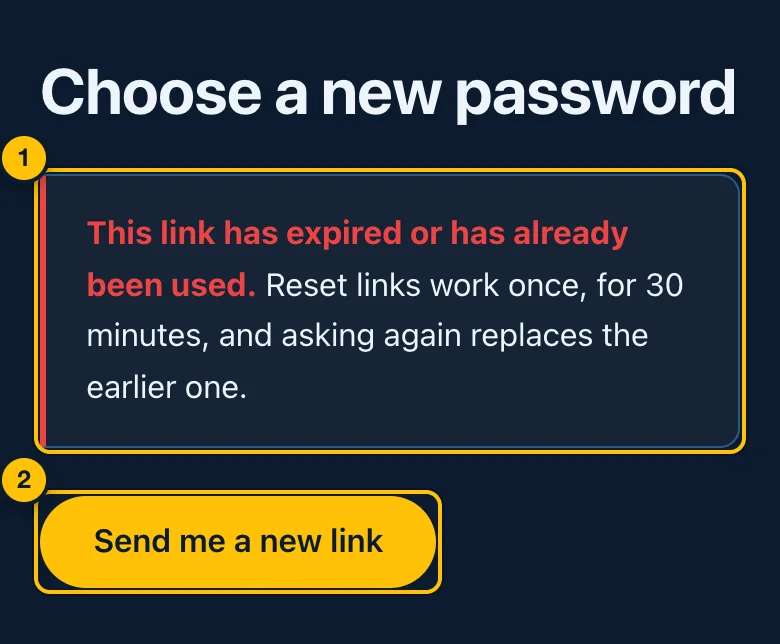 A reset link that has expired