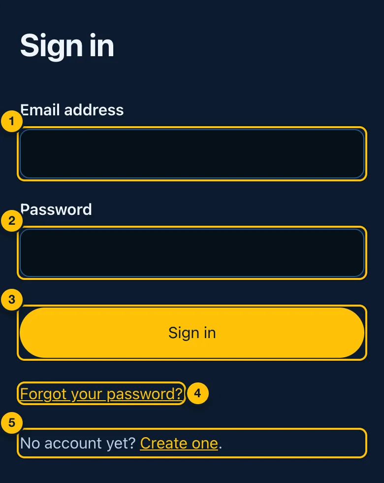 The Sign in form