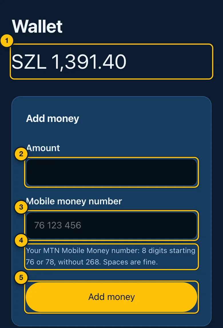 The wallet: your balance and Add money
