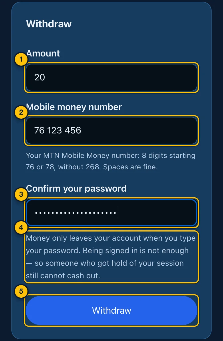 Withdrawing to mobile money